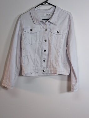 Tala White Jean Jacket Classic Denim Cropped, Size L